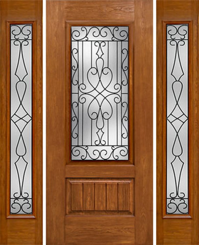 WDMA 54x80 Door (4ft6in by 6ft8in) Exterior Cherry Plank Panel 3/4 Lite Single Entry Door Sidelights Full Lite Wyngate Glass 1