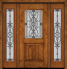 WDMA 54x80 Door (4ft6in by 6ft8in) Exterior Cherry Alder Rustic V-Grooved Panel 1/2 Lite Single Entry Door Sidelights Full Lite Jacinto Glass 1