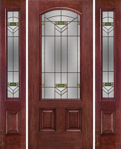 WDMA 54x80 Door (4ft6in by 6ft8in) Exterior Cherry Camber 3/4 Lite Two Panel Single Entry Door Sidelights GR Glass 1