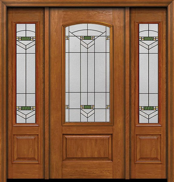 WDMA 54x80 Door (4ft6in by 6ft8in) Exterior Cherry Camber 3/4 Lite Single Entry Door Sidelights Greenfield Glass 1