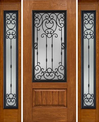 WDMA 54x80 Door (4ft6in by 6ft8in) Exterior Cherry Plank Panel 3/4 Lite Single Entry Door Sidelights BM Glass 1
