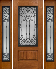 WDMA 54x80 Door (4ft6in by 6ft8in) Exterior Cherry Plank Panel 3/4 Lite Single Entry Door Sidelights BM Glass 1