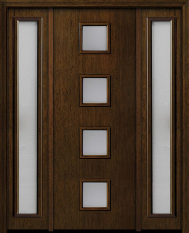 WDMA 54x96 Door (4ft6in by 8ft) Exterior Cherry 96in Contemporary Four Square Lite Single Fiberglass Entry Door Sidelights 1