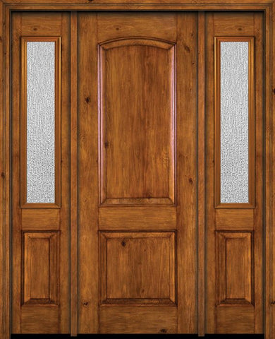 WDMA 54x96 Door (4ft6in by 8ft) Exterior Knotty Alder 96in Alder Rustic Plain Panel Single Entry Door Sidelights Rain Glass 1