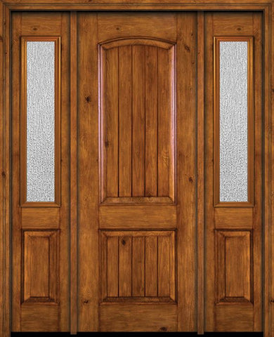 WDMA 54x96 Door (4ft6in by 8ft) Exterior Knotty Alder 96in Alder Rustic V-Grooved Panel Single Entry Door Sidelights Rain Glass 1
