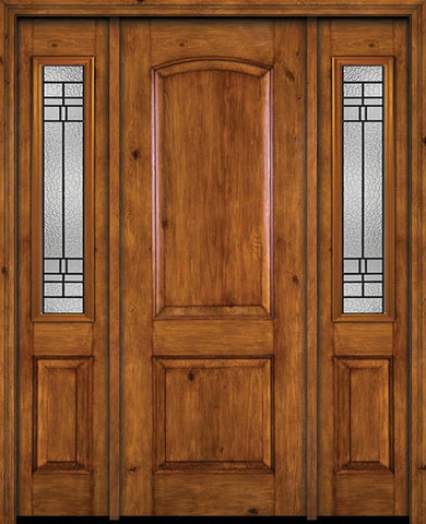 WDMA 54x96 Door (4ft6in by 8ft) Exterior Knotty Alder 96in Alder Rustic Plain Panel Single Entry Door Sidelights Pembrook Glass 1