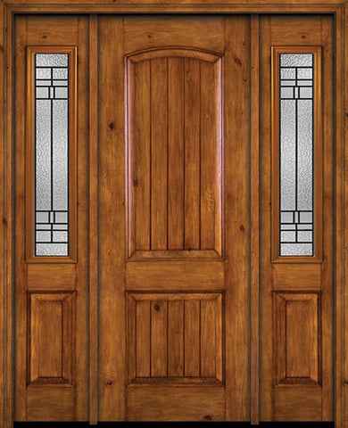WDMA 54x96 Door (4ft6in by 8ft) Exterior Knotty Alder 96in Alder Rustic V-Grooved Panel Single Entry Door Sidelights Pembrook Glass 1