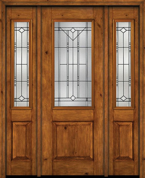 WDMA 54x96 Door (4ft6in by 8ft) Exterior Knotty Alder 96in Alder Rustic Plain Panel 2/3 Lite Single Entry Door Sidelights Riverwood Glass 1