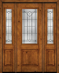 WDMA 54x96 Door (4ft6in by 8ft) Exterior Knotty Alder 96in Alder Rustic Plain Panel 2/3 Lite Single Entry Door Sidelights Riverwood Glass 1