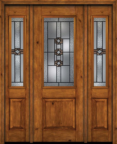 WDMA 54x96 Door (4ft6in by 8ft) Exterior Knotty Alder 96in Alder Rustic Plain Panel 2/3 Lite Single Entry Door Sidelights Mission Ridge Glass 1