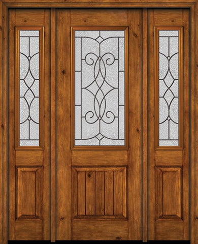 WDMA 54x96 Door (4ft6in by 8ft) Exterior Knotty Alder 96in Alder Rustic V-Grooved Panel 2/3 Lite Single Entry Door Sidelights Ashbury Glass 1