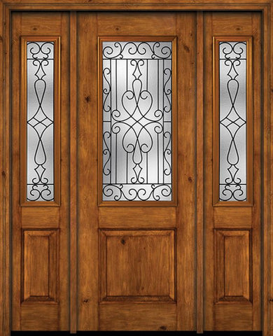 WDMA 54x96 Door (4ft6in by 8ft) Exterior Knotty Alder 96in Alder Rustic Plain Panel 2/3 Lite Single Entry Door Sidelights Wyngate Glass 1