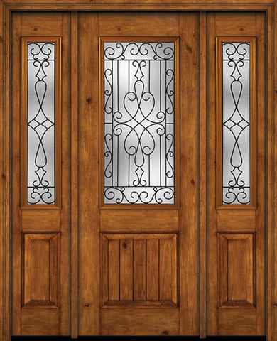 WDMA 54x96 Door (4ft6in by 8ft) Exterior Knotty Alder 96in Alder Rustic V-Grooved Panel 2/3 Lite Single Entry Door Sidelights Wyngate Glass 1
