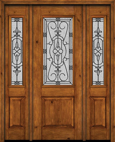 WDMA 54x96 Door (4ft6in by 8ft) Exterior Knotty Alder 96in Alder Rustic Plain Panel 2/3 Lite Single Entry Door Sidelights Jacinto Glass 1