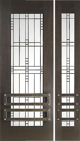 WDMA 54x96 Door (4ft6in by 8ft) Exterior Mahogany 2-1/4in Thick Door Sidelight Matte Glass Iron Work 1