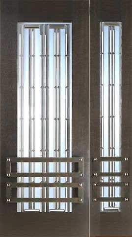 WDMA 54x96 Door (4ft6in by 8ft) Exterior Mahogany 2-1/4in Thick Door Sidelight Art Glass Iron Work 1