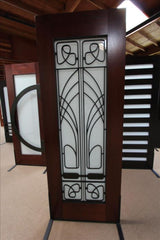 WDMA 54x96 Door (4ft6in by 8ft) Exterior Mahogany 2-1/4in Thick Art Nouveau Door Sidelight Low-E Glass Iron Work 2