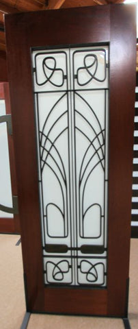 WDMA 54x96 Door (4ft6in by 8ft) Exterior Mahogany 2-1/4in Thick Art Nouveau Door Sidelight Low-E Glass Iron Work 3