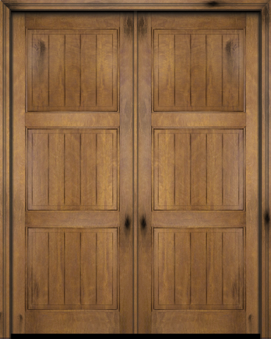 WDMA 56x80 Door (4ft8in by 6ft8in) Interior Swing Mahogany 3 Panel V-Grooved Plank Rustic-Old World Exterior or Double Door 1