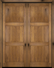 WDMA 56x80 Door (4ft8in by 6ft8in) Interior Swing Mahogany 3 Panel V-Grooved Plank Rustic-Old World Exterior or Double Door 1