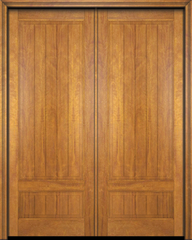WDMA 56x80 Door (4ft8in by 6ft8in) Interior Swing Mahogany 2 Panel V-Grooved Plank Rustic-Old World Home Style Exterior or Double Door 1