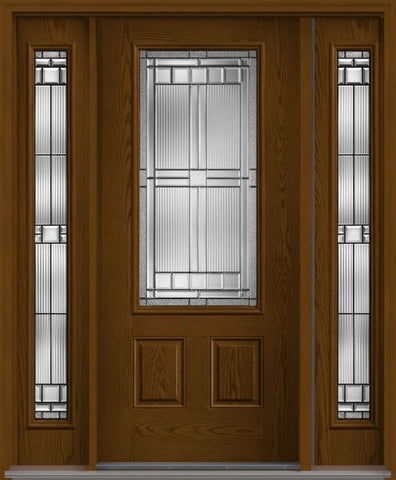WDMA 56x80 Door (4ft8in by 6ft8in) Exterior Oak Saratoga 3/4 Lite 2 Panel Fiberglass Door 2 Sides HVHZ Impact 1