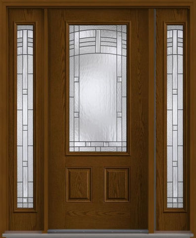 WDMA 56x80 Door (4ft8in by 6ft8in) Exterior Oak Maple Park 3/4 Lite 2 Panel Fiberglass Door 2 Sides HVHZ Impact 1