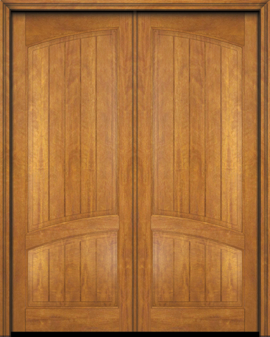 WDMA 56x84 Door (4ft8in by 7ft) Exterior Barn Mahogany 2 Panel Arch Top V-Grooved Plank Rustic-Old World or Interior Double Door 2