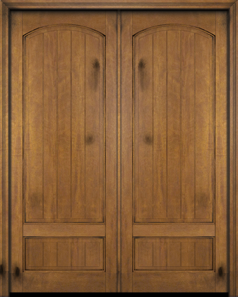 WDMA 56x96 Door (4ft8in by 8ft) Interior Swing Mahogany 2 Panel Arch Top V-Grooved Plank Exterior or Double Door 1