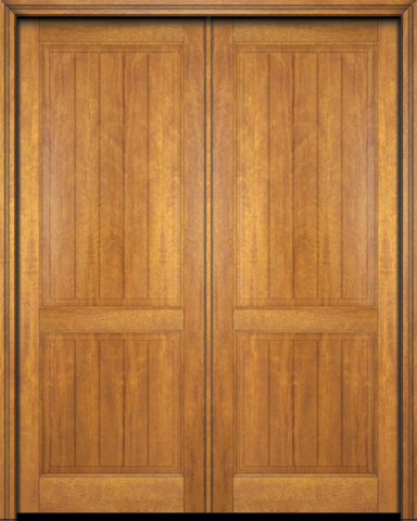 WDMA 56x96 Door (4ft8in by 8ft) Interior Swing Mahogany 2 Panel V-Grooved Plank Rustic-Old World Exterior or Double Door 1