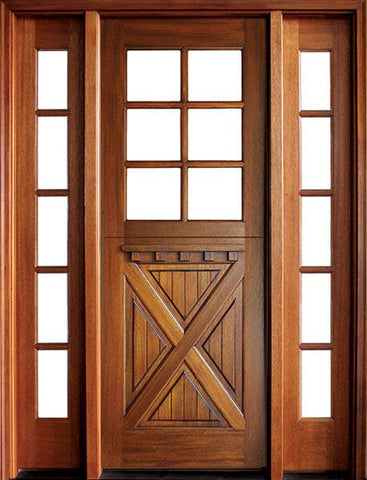 WDMA 56x96 Door (4ft8in by 8ft) Exterior Swing Mahogany Craftsman Crossbuck 6 Lite Square Single Door/2Sidelight 1