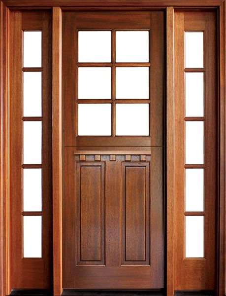 WDMA 56x96 Door (4ft8in by 8ft) Exterior Swing Mahogany Craftsman 2 Panel Vertical 6 Lite Square Single Door/2Sidelight 1