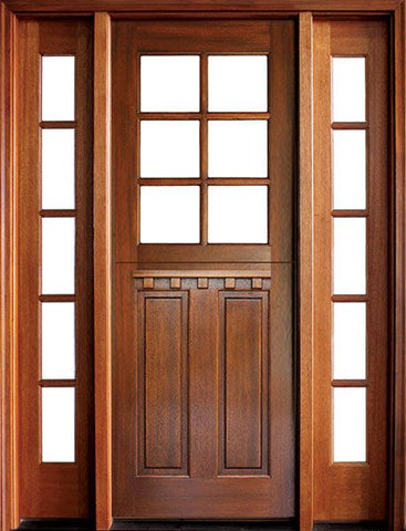 WDMA 56x96 Door (4ft8in by 8ft) Exterior Swing Mahogany Craftsman 2 Panel Vertical 6 Lite Square Single Door/2Sidelight 1