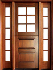 WDMA 56x96 Door (4ft8in by 8ft) Exterior Swing Mahogany Craftsman 2 Panel Horizontal 6 Lite Square Single Door/2Sidelight 1