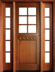 WDMA 56x96 Door (4ft8in by 8ft) Exterior Swing Mahogany Craftsman 1 Panel 6 Lite Square Single Door/2Sidelight 1