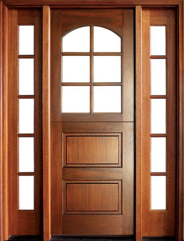 WDMA 56x96 Door (4ft8in by 8ft) Exterior Swing Mahogany Craftsman 2 Panel Horizontal 6 Lite Arched Single Door/2Sidelight 1