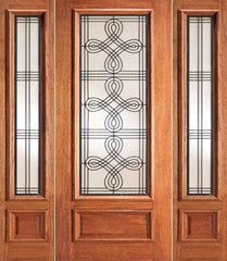WDMA 58x80 Door (4ft10in by 6ft8in) Exterior Mahogany Door with Two Sidelights Celtic Ironwork Glass 1