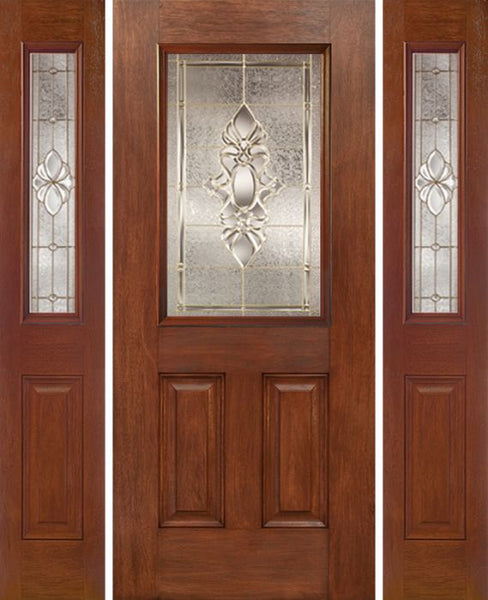 WDMA 58x80 Door (4ft10in by 6ft8in) Exterior Mahogany Half Lite 2 Panel Single Entry Door Sidelights HM Glass 1