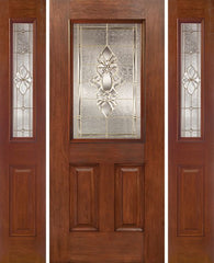WDMA 58x80 Door (4ft10in by 6ft8in) Exterior Mahogany Half Lite 2 Panel Single Entry Door Sidelights HM Glass 1
