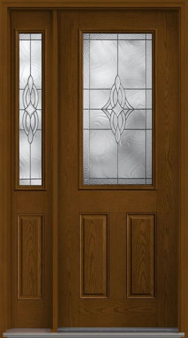WDMA 58x96 Door (4ft10in by 8ft) Exterior Oak Wellesley 8ft Half Lite 2 Panel Fiberglass Door 2 Sides 1