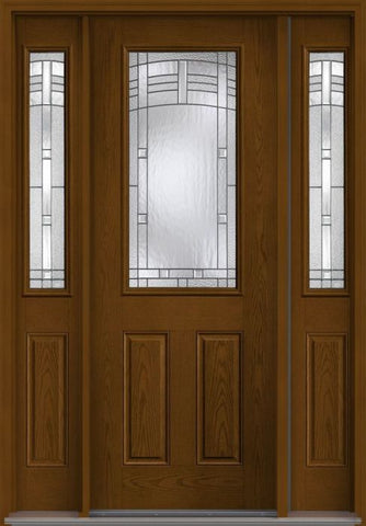 WDMA 58x96 Door (4ft10in by 8ft) Exterior Oak Maple Park 8ft Half Lite 2 Panel Fiberglass Door 2 Sides 1