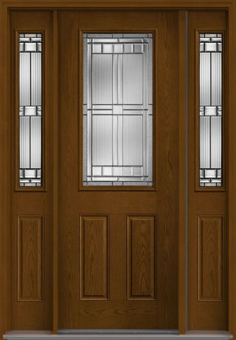 WDMA 58x96 Door (4ft10in by 8ft) Exterior Oak Saratoga 8ft Half Lite 2 Panel Fiberglass Door 2 Sides 1