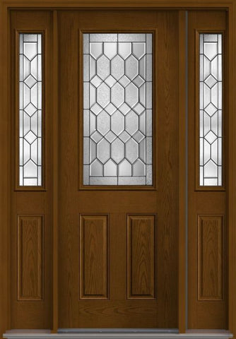 WDMA 58x96 Door (4ft10in by 8ft) Exterior Oak Crystalline 8ft Half Lite 2 Panel Fiberglass Door 2 Sides 1