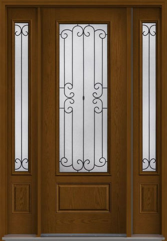 WDMA 58x96 Door (4ft10in by 8ft) Exterior Oak Riserva 8ft 3/4 Lite 1 Panel Fiberglass Door 2 Sides 1