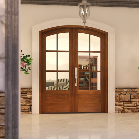 WDMA 60x78 Door (5ft by 6ft6in) Exterior Swing Mahogany 3/4 Arch 6 Lite Arch Top Double Entry Door 5