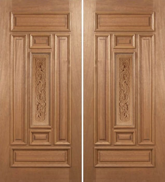 WDMA 60x80 Door (5ft by 6ft8in) Exterior Mahogany Narrow Double Door Carved Panel 1