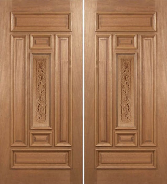 WDMA 60x80 Door (5ft by 6ft8in) Exterior Mahogany Narrow Double Door Carved Panel 1