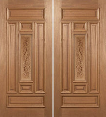 WDMA 60x80 Door (5ft by 6ft8in) Exterior Mahogany Narrow Double Door Carved Panel 1