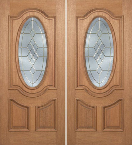 WDMA 60x80 Door (5ft by 6ft8in) Exterior Mahogany Carmel Double Door w/ A Glass - 6ft8in Tall 1