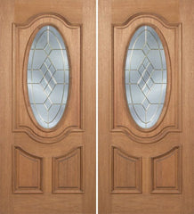 WDMA 60x80 Door (5ft by 6ft8in) Exterior Mahogany Carmel Double Door w/ A Glass - 6ft8in Tall 1